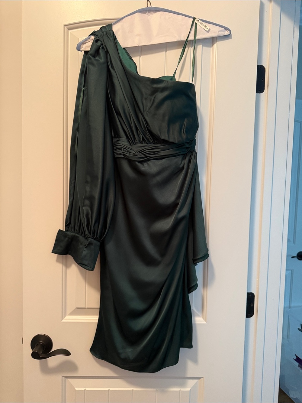 Mac Duggal Emerald One-Shoulder Satin Cocktail Dress